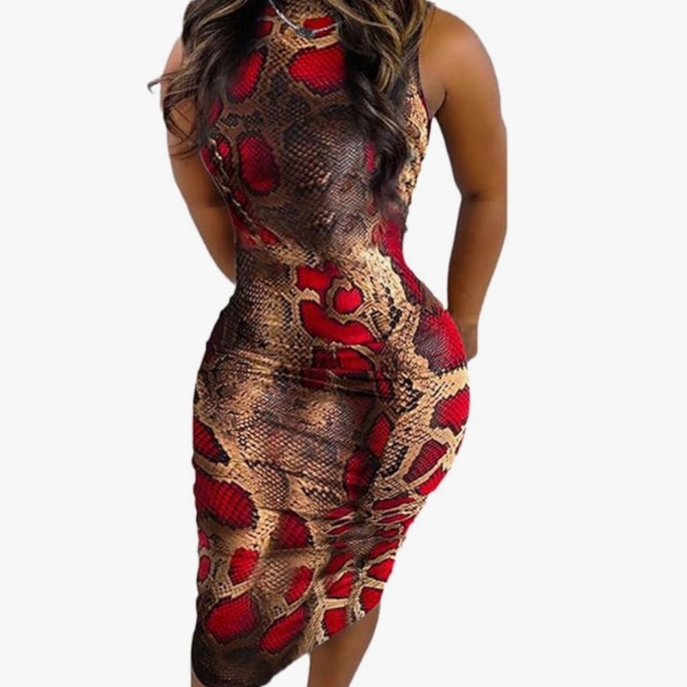 Snake Print Midi Bodycon Dress